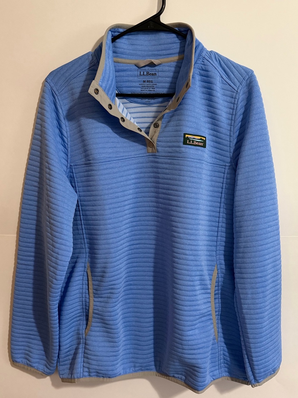 L.L.Bean Sky Blue Quarter-Snap Textured Fleece Pullover